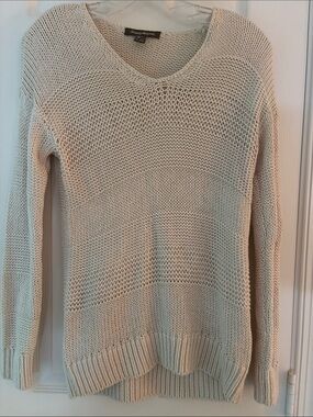 Tommy Bahama Cream Open-Knit V-Neck Sweater Xs